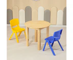 60CM Round Wooden Kids Table and 2 Chairs Set Pinewood Childrens Desk Blue Yellow