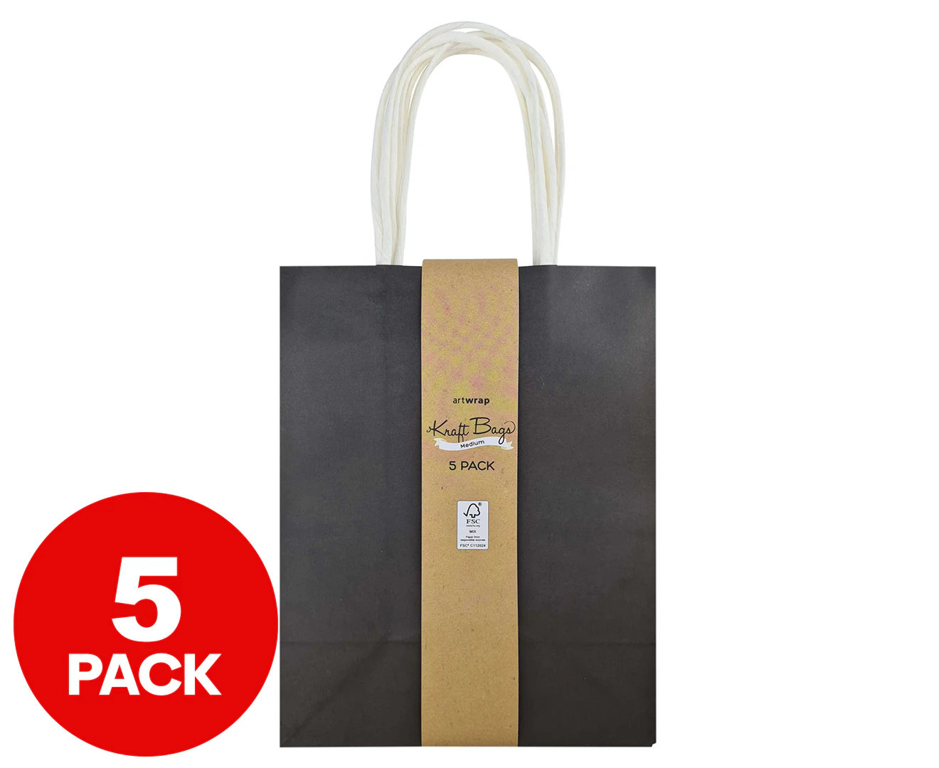 IG Design Medium Kraft Gift Bags 5pk - Black