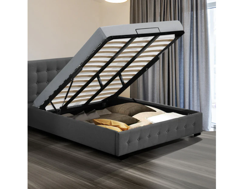Levede Fabric Bed Frame King Tufted Mattress Base Platform Gas Lift Storage Grey