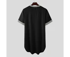 Men Pajamas Robes Night Gown Long Shirt Summer Short Sleeves Top Sleepwear Home Wear Clothes - Black