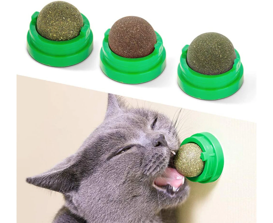 3 Silvervine Catnip Balls, Edible Kitty Toys for Cats Lick, Safe Healthy Kitten Chew Toys, Teeth Cleaning Dental Cat Toy, Cat Wall Treats