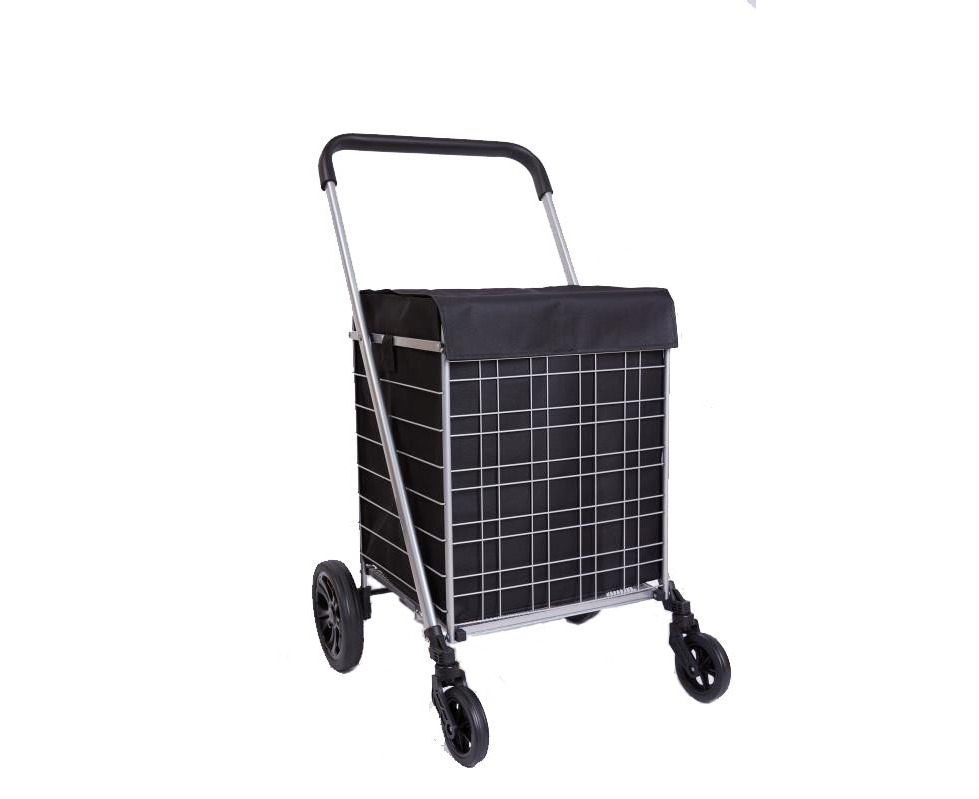Foldable Grocery Cart Pull Cart with Wheels Folding Laundry Black FORUP Shopping Trolley 