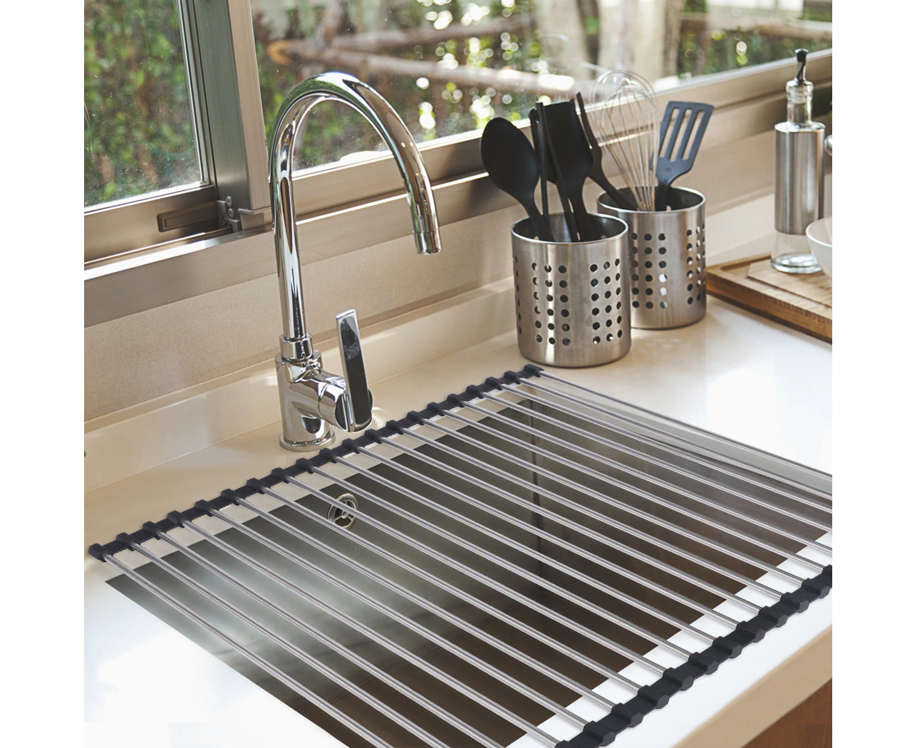 Toque Dish Rack Drying Drainer Stainless Steel Rack Roll Up Foldable Kitchen