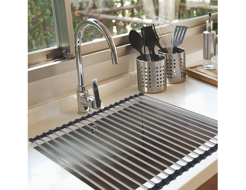 Toque Stainless Steel Dish Drying Rack Over Sink Kitchen  Foldable RollUp Mat