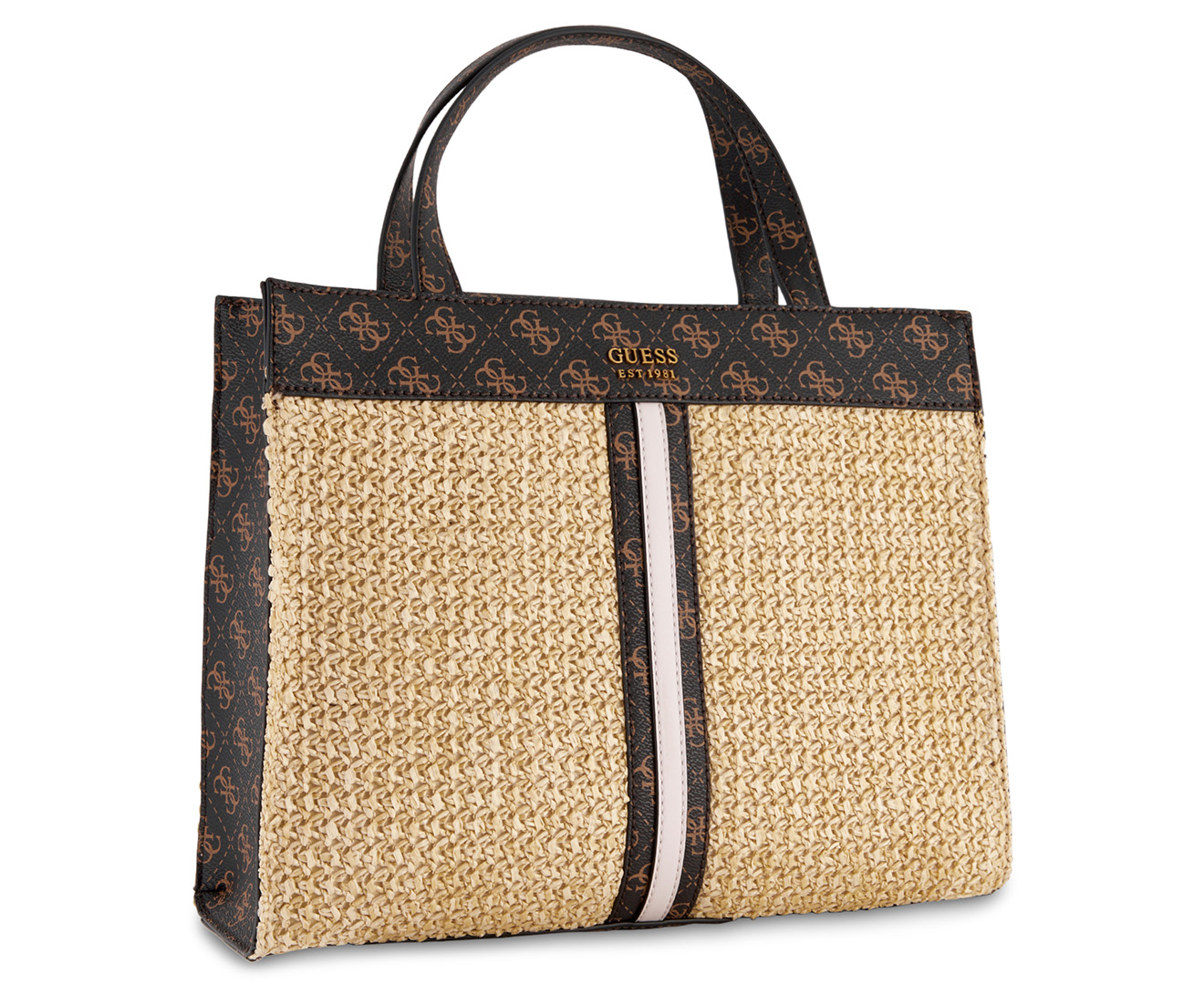 GUESS Kasinta Raffia Small Tote Bag - Brown Logo Multi | M.catch
