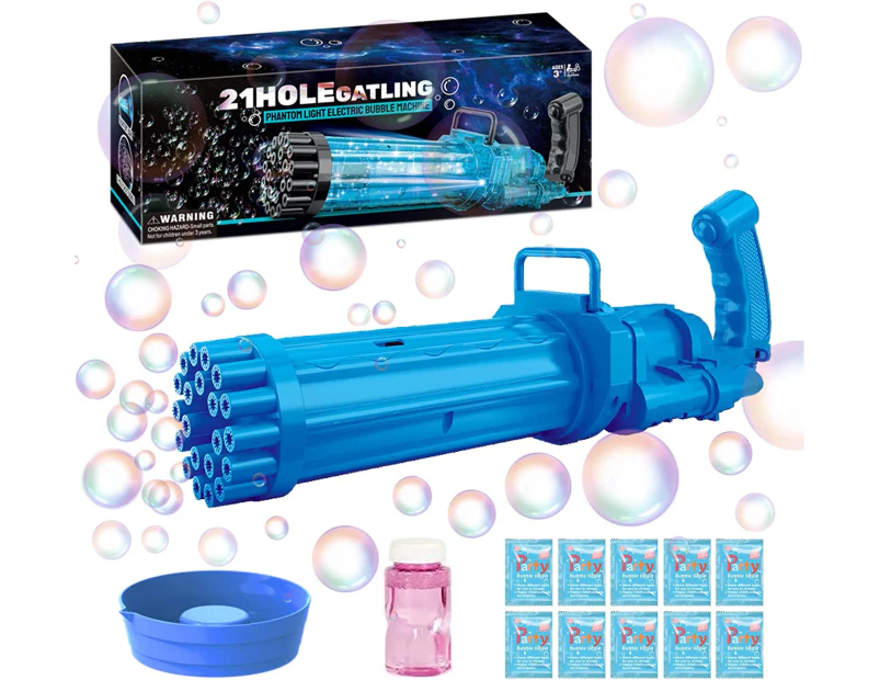 21 Hole Toy Gatling Bubble Gun with Bubble Solution 4 Colour Gun