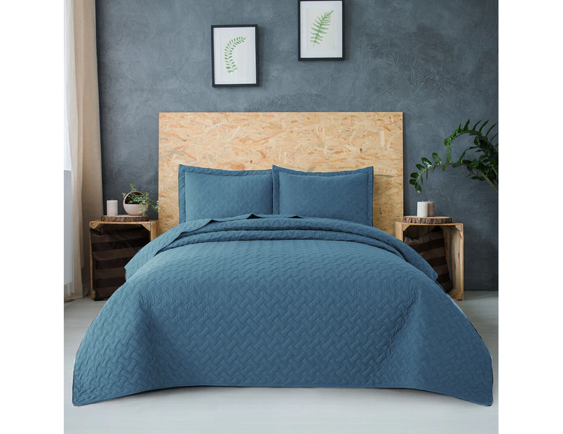 Queen King Super King Size Bed Chic Embossed Coverlet Bedspread Set Comforter Quilt Blue