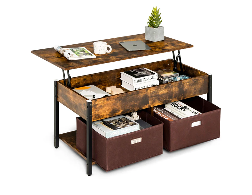 Giantex Lift Top Coffee Table Pop-up Central Storage Table w/Lifting Tabletop & Drawers Dining Table Rustic Brown