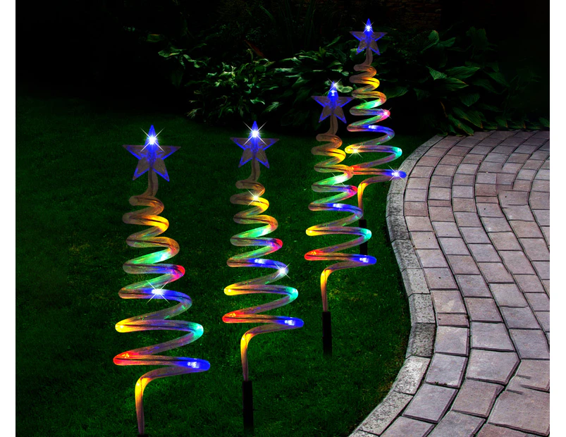 Stockholm Christmas Lights 4pcs LED Solar Tree Multi Colour Outdoor Garden Path Decoration 50CM