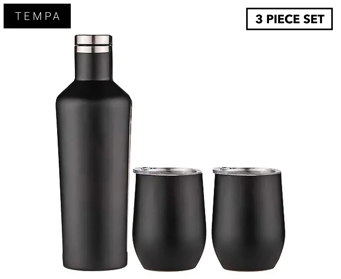 3pc Aurora Portable 750ml Wine Bottle/350ml Tumbler Cup Gift Set Matte Black