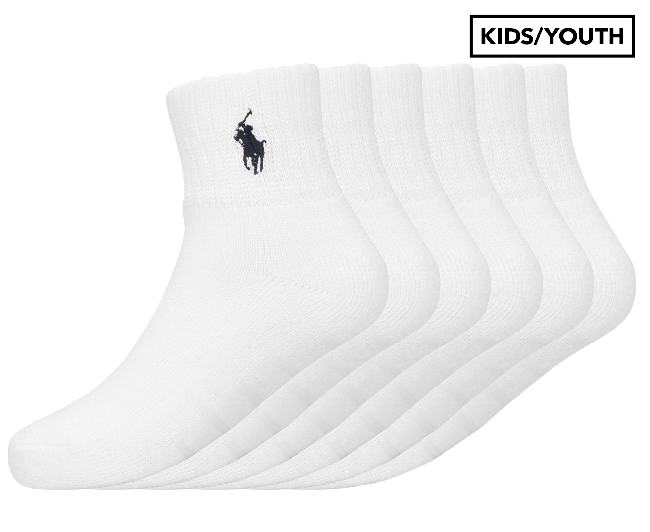 Polo Ralph Lauren Boys' Sport Quarter Socks 6-Pack - White 