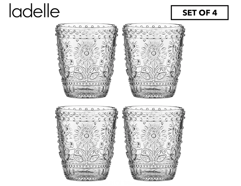 Set of 4 Ladelle 350mL Sunflower Glass Tumblers - Clear