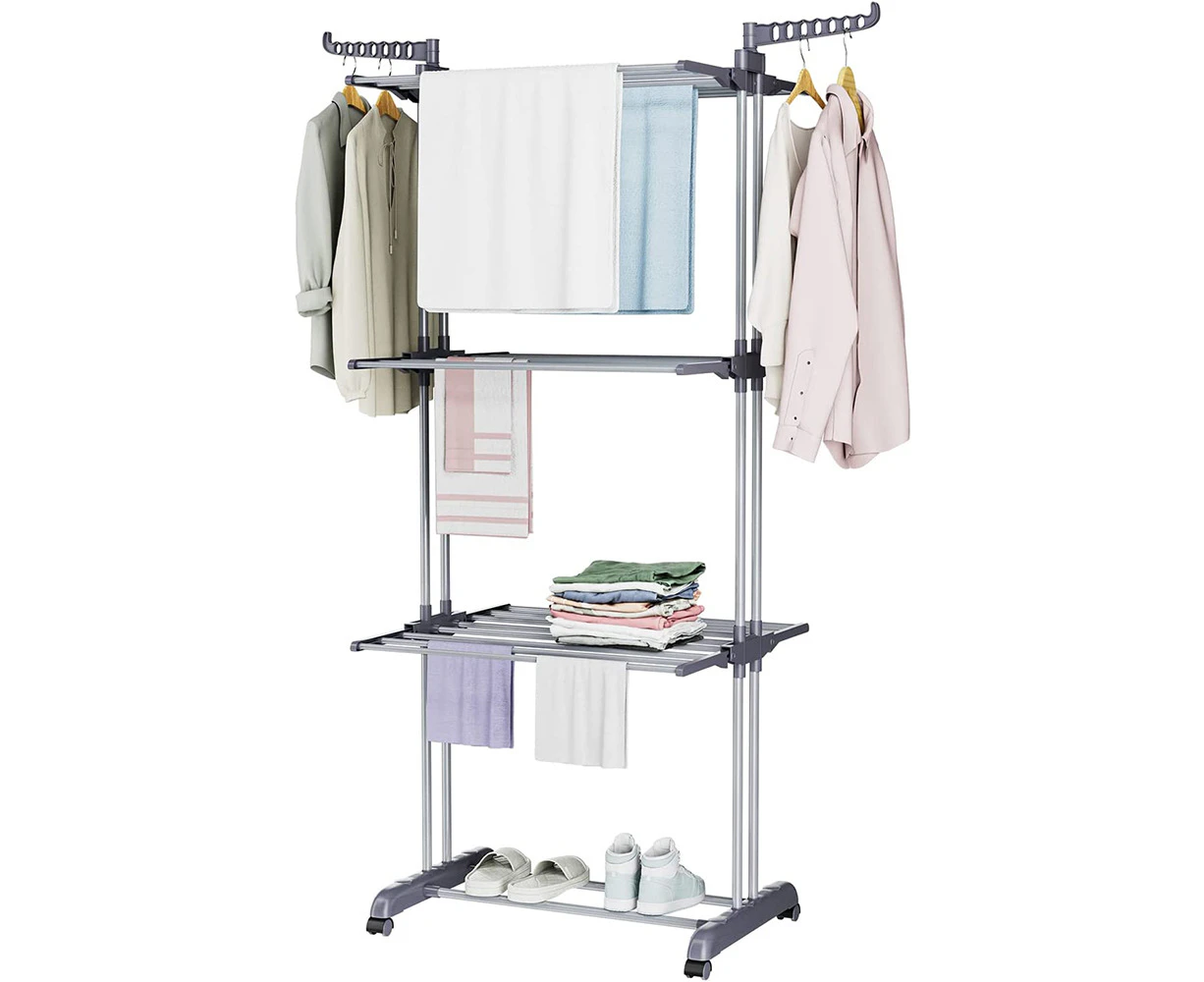 Home Foldable Rolling Clothes Air Drying Rack Garment Hanger