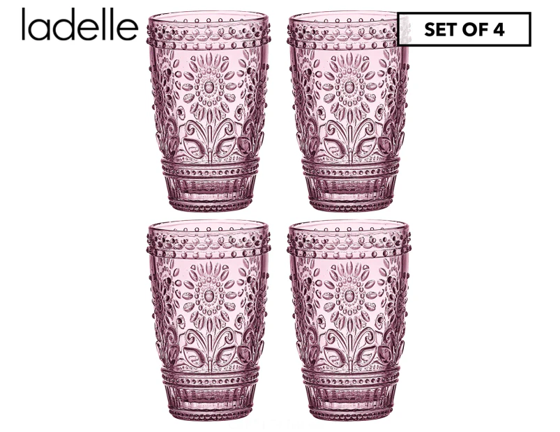 Set of 4 Ladelle 350mL Sunflower Glass Highball Tumblers - Pink