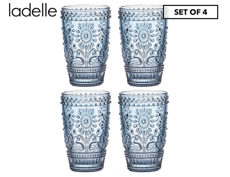 Set of 4 Ladelle 350mL Sunflower Glass Highball Tumblers - Blue