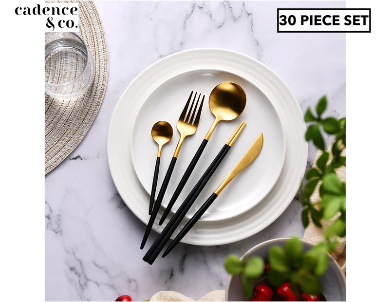 Cadence & Co. 30-Piece Hemingway Cutlery & Chopstick Set - Matte Black/Gold