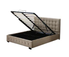 Levede Gas Lift Tufted Fabric King Bed Frame Beige