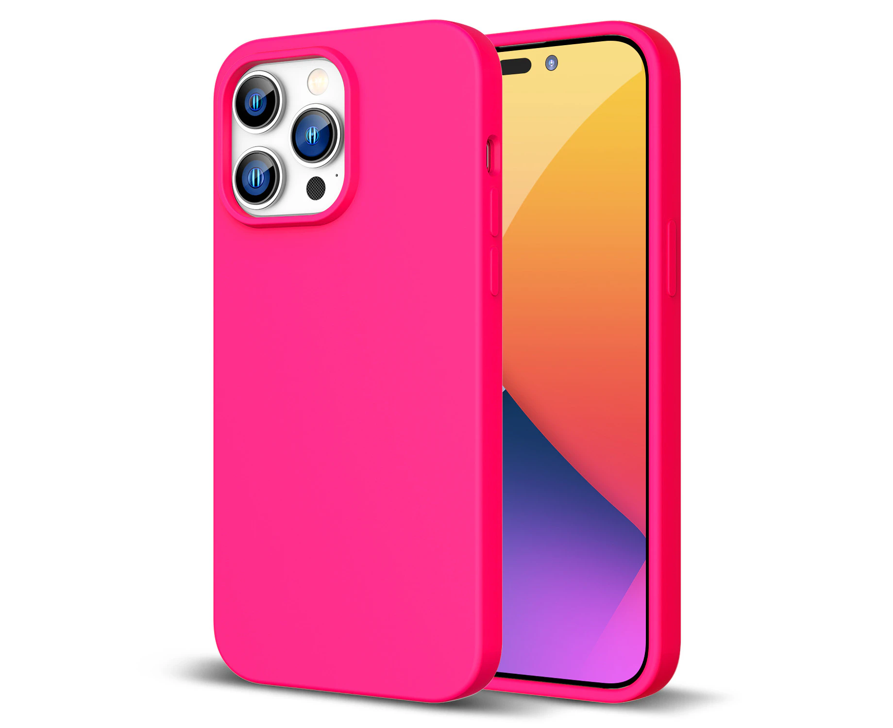 ZUSLAB iPhone 14 Pro Case Liquid Silicone Anti-Scratch Gel Rubber Shockproof Protective Cover with Soft Microfiber Lining for Apple (2022) - Neon Pink