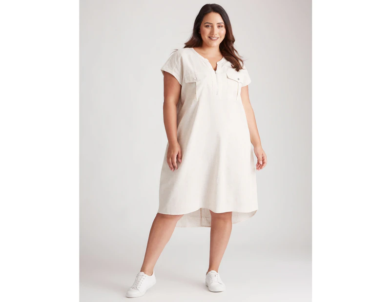 Beme Extended Sleeve Zip Front Pocket Dress - Womens - Plus Size Curvy - Natural