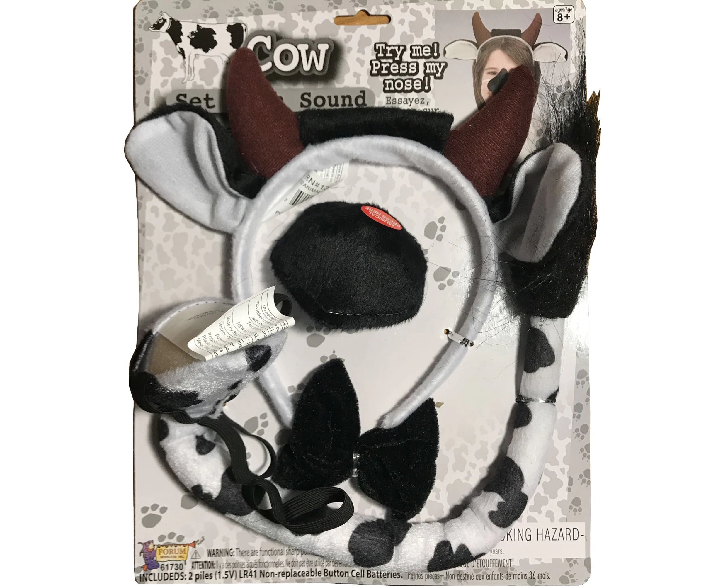 Cow Animal Set Ear Nose Tail Choker Book Week Boys Girls Costume Kit with Sound