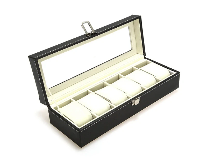 6 Grids PU Leather Watch Display Case Jewellery Storage Organizer Box Home