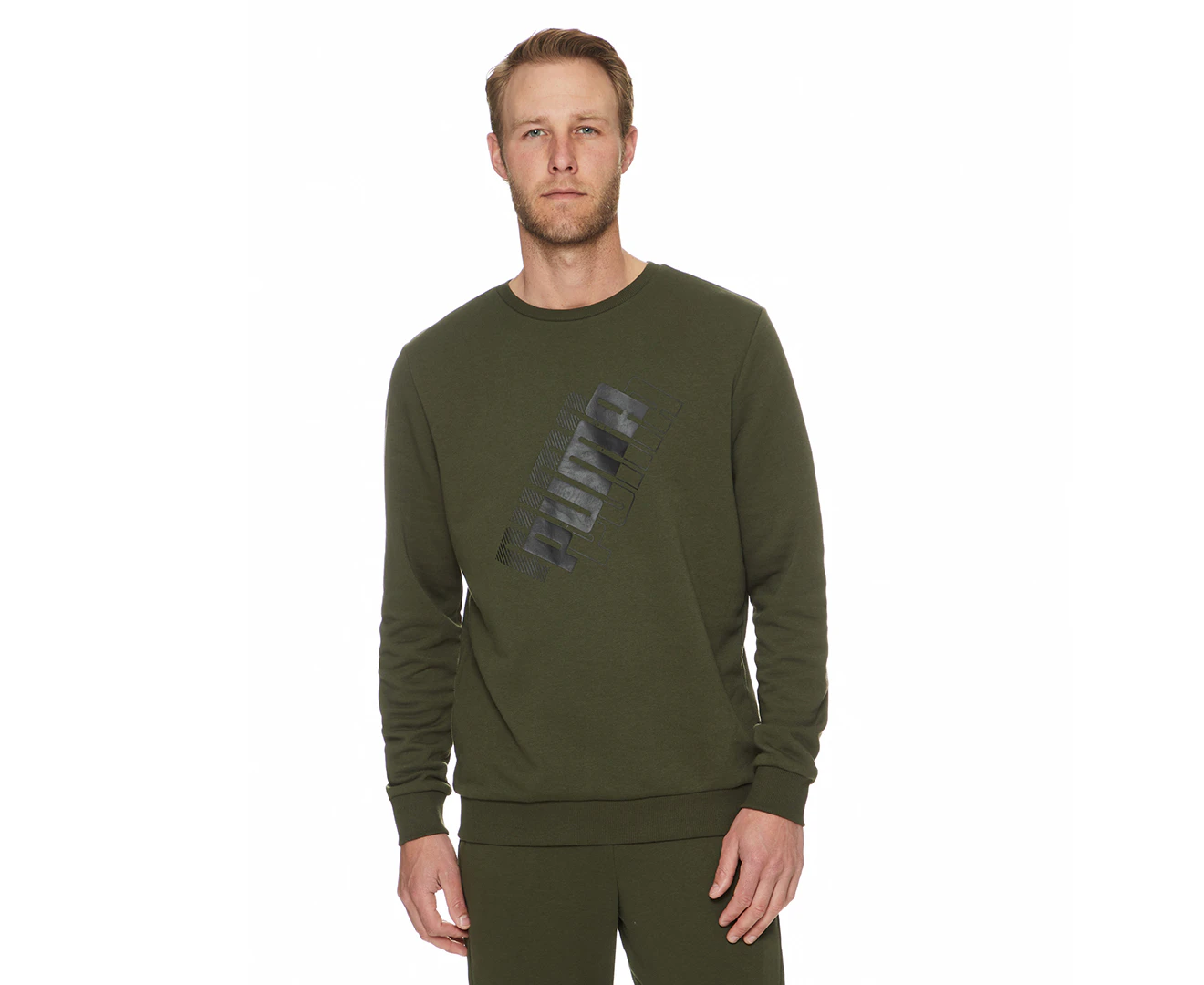 Puma Men's Power Logo Crew Sweatshirt - Forest Night