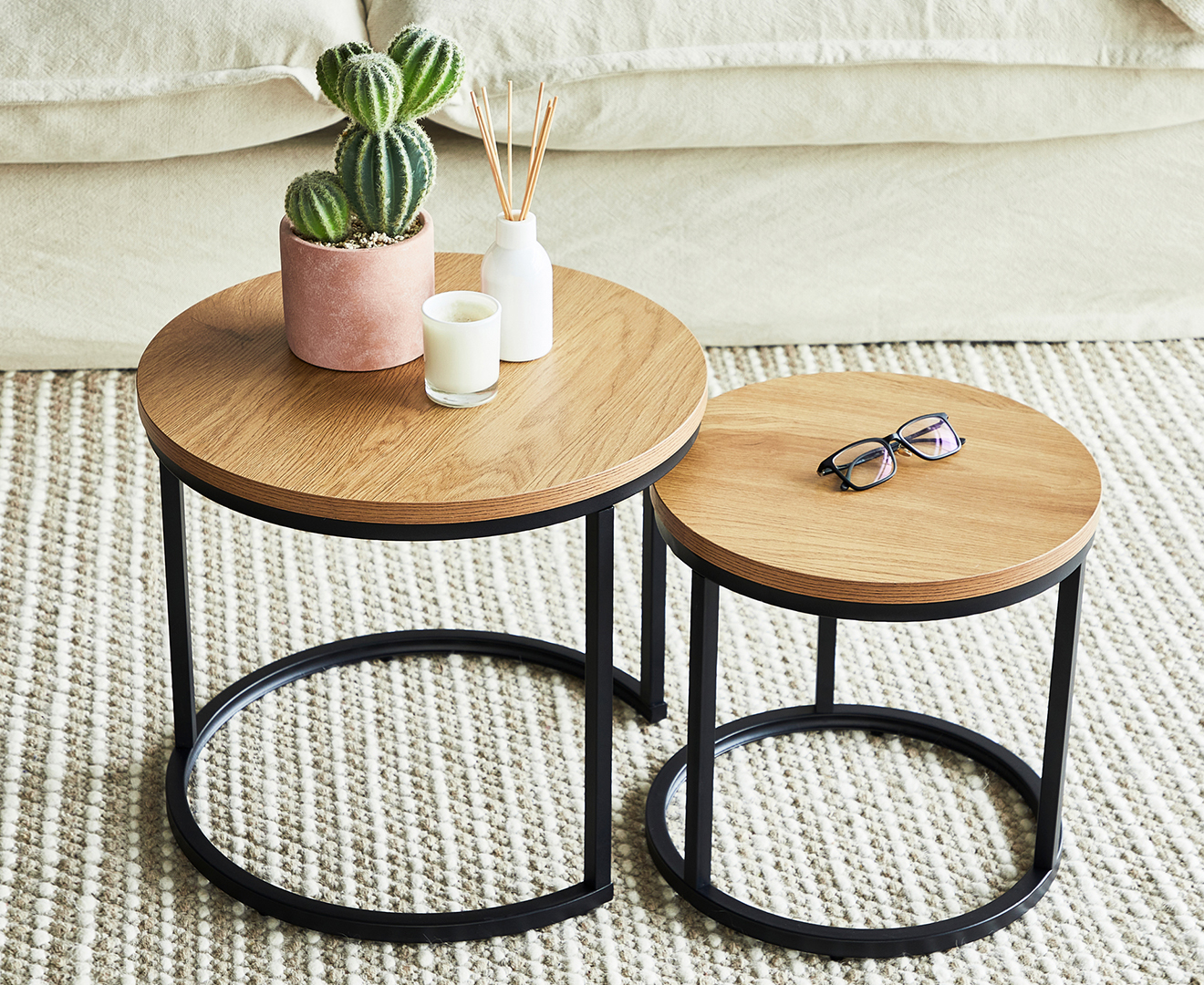 Modern Nesting Sonoma Coffee Table Set - Black Metal Legs - Cooper & Co.