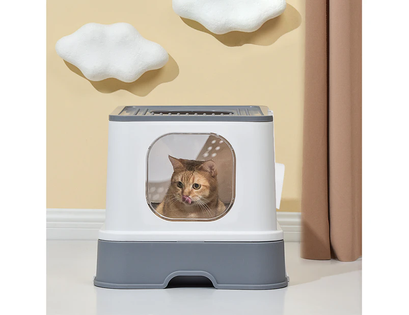 Pawz Cat Litter Box Fully Enclosed Kitty Toilet Trapping Control Basin Grey