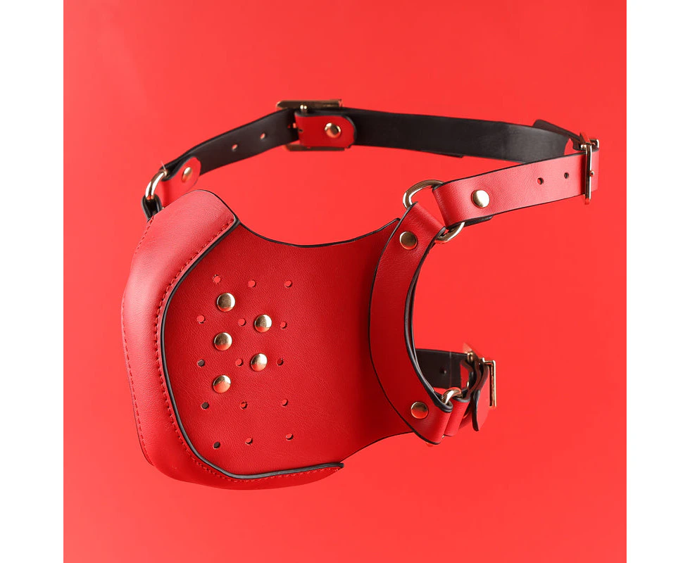 BDSM Fetish Half Face Mask Cosplay Bondage Hood - Red