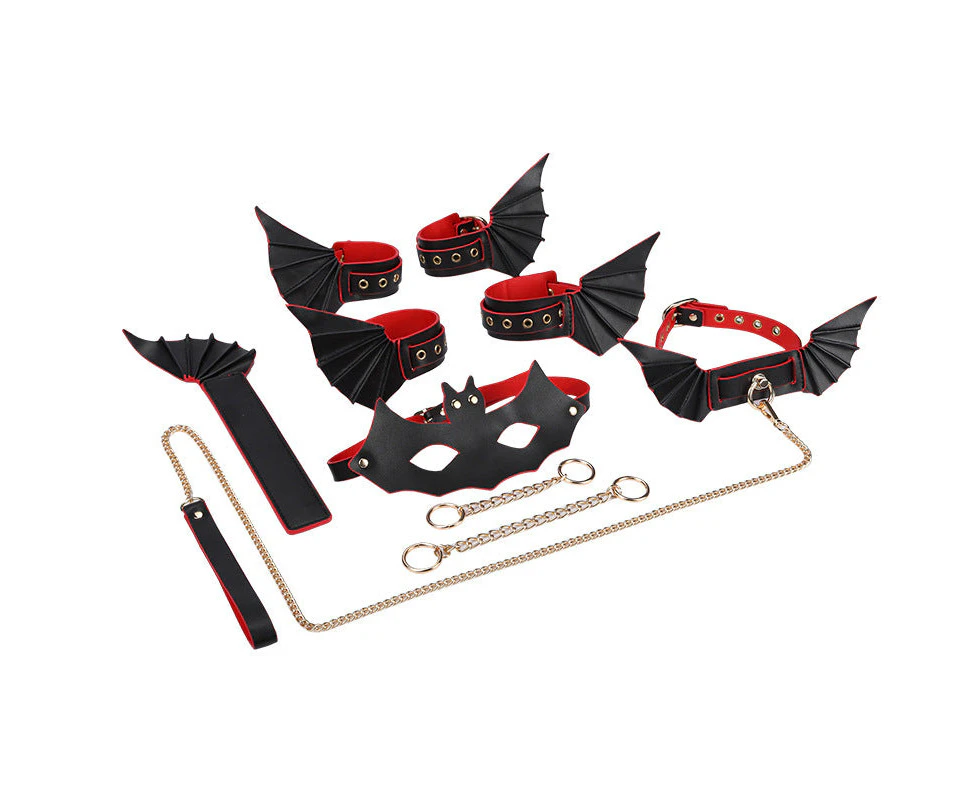 BDSM Evil Cosplay Fetish Restraint Bondage Kit 6 Pcs - Black&Red