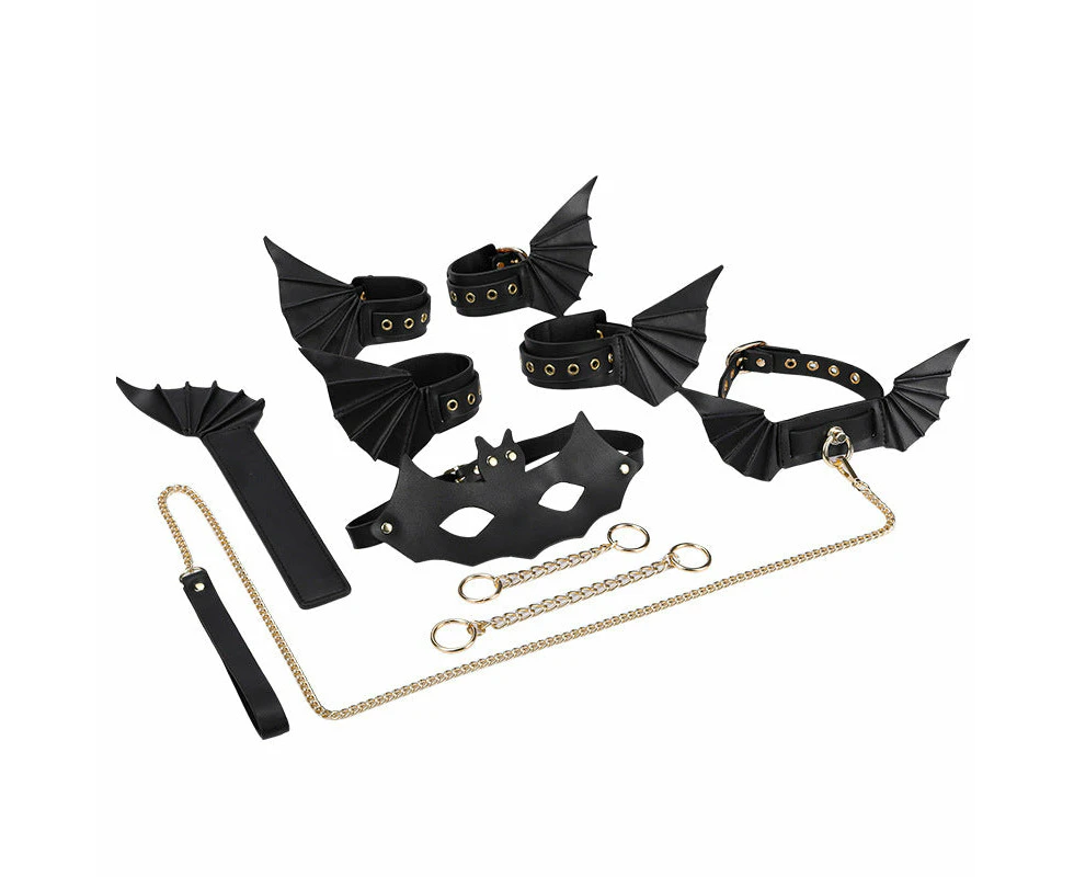 BDSM Evil Cosplay Fetish Restraint Bondage Kit 6 Pcs - Black