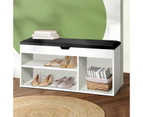 Oikiture Shoe Cabinet Bench Shoe Storage Rack Padded Seat Organiser Wooden Shelf - White