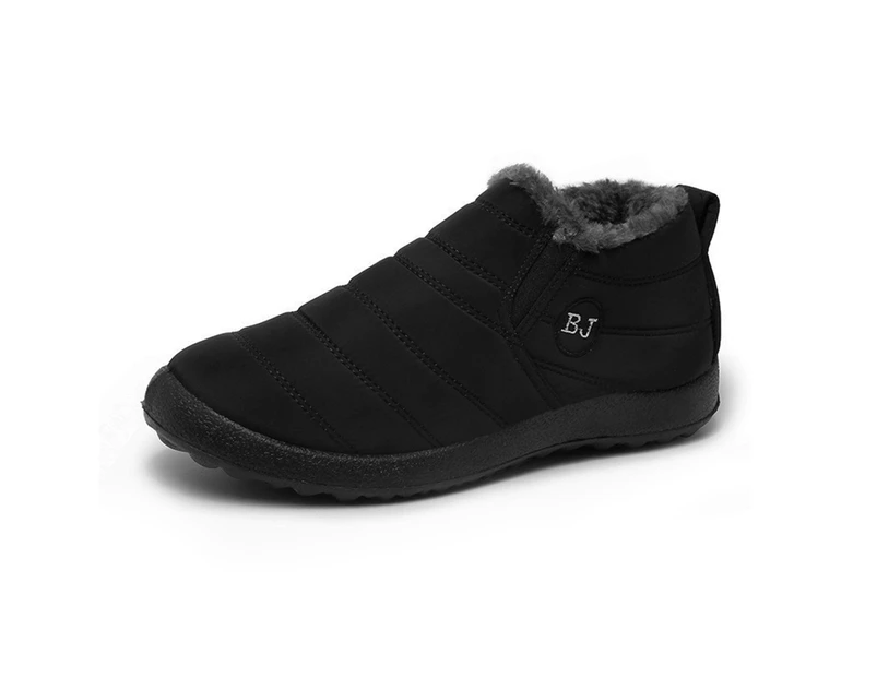 Winter Men Soft Sole Thick Plush Liner Warm Snow Boots Non Slip Waterproof Shoes-Black - Black