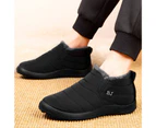 Winter Men Soft Sole Thick Plush Liner Warm Snow Boots Non Slip Waterproof Shoes-Black - Black