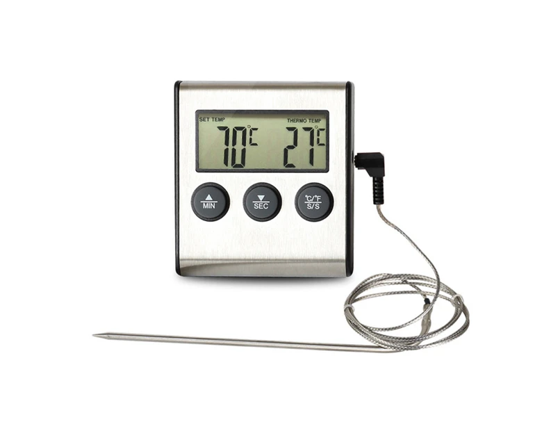 Kitchen Food Cook Baking Grilling Meat BBQ Timer Probe Digital Oven Thermometer-Silver