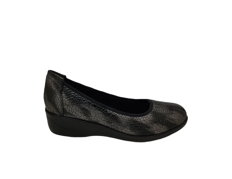 Aerocushion Marti Ladies Shoes Slip On Casual Work Style Lightweight Comfort - Pewter/Black