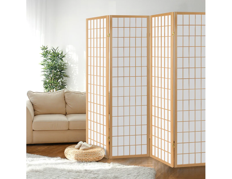 Artiss 4 Panel Room Divider Screen 174x179cm Natural