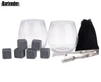 10pc Bartender Gin Cocktail Clear Glasses/Stones/Storage Bag/Tongs Barware Set