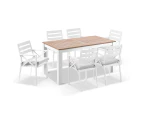 Balmoral 1.8m Teak Top Aluminium Table with 6 Kansas Dining Chairs - Outdoor Aluminium Dining Settings - White