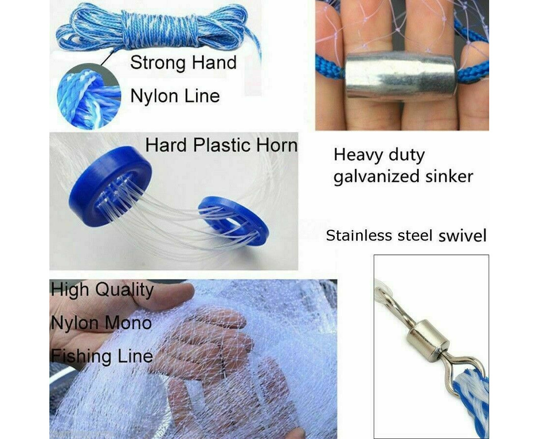 Youngly 3.6 Meter/ 12ft Durable Fishing Cast Net With Sinkers Bait Easy  Throw Hand Cast Strong Tire Trap Tight Mesh Line Tool