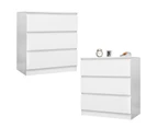 Set of 2 Bedside Table with 3 Drawers 77cm Height Side Table White