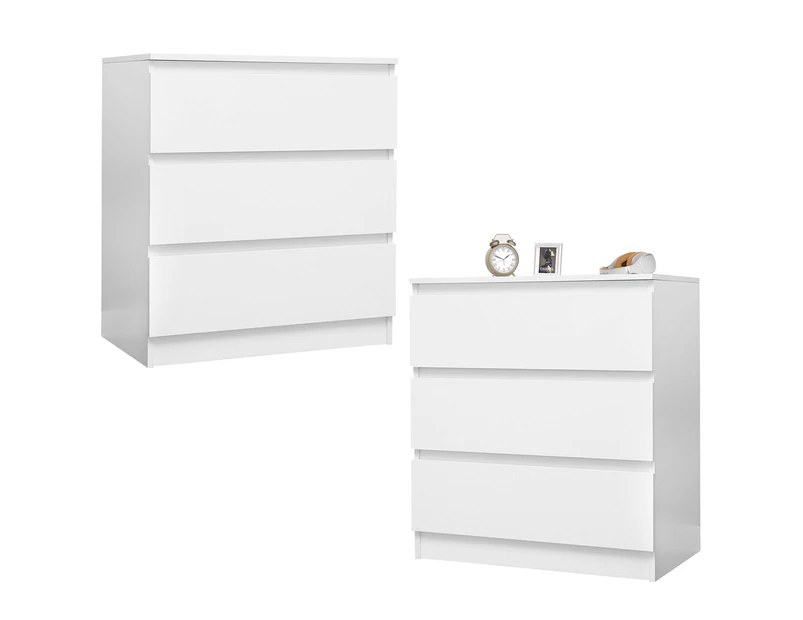 Set of 2 Bedside Table with 3 Drawers 77cm Height Side Table White