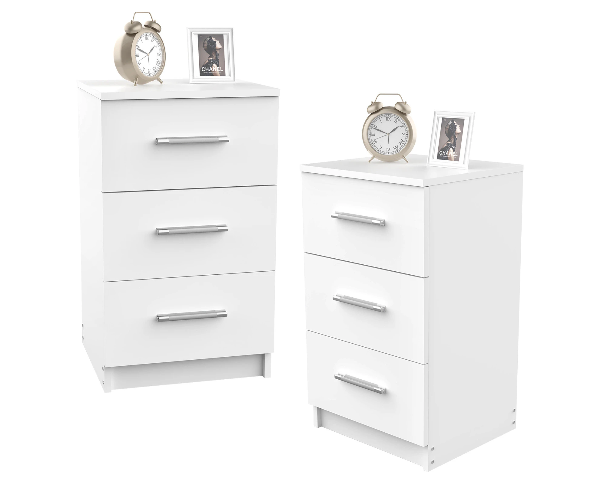 Set of 2 Bedside Table 3 Drawer Nightstand 66cm Height Side Table White