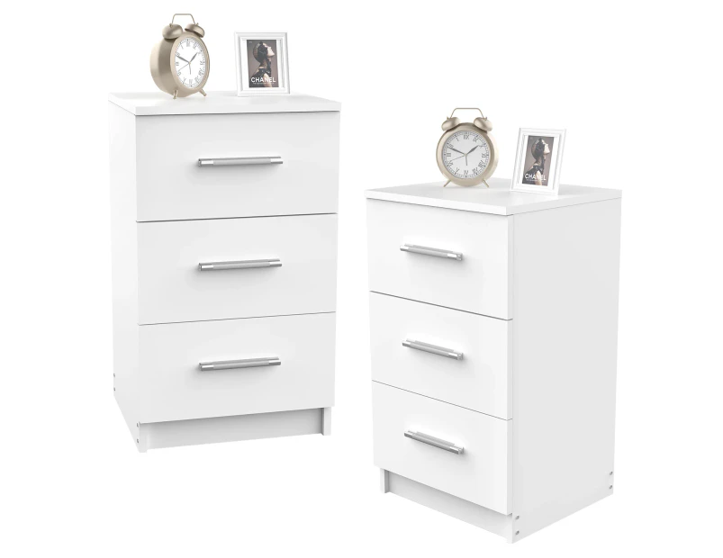 Set of 2 Bedside Table 3 Drawer Nightstand 66cm Height Side Table White