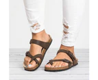 Women Summer Beach Clip Toe Buckle Strap Slide Sandals Shoes Flat Flip-Flops-Brown - Brown