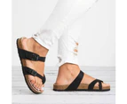Women Summer Beach Clip Toe Buckle Strap Slide Sandals Shoes Flat Flip-Flops-Beige - Beige
