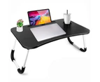 Foldable Desk Laptop Stand Table Portable Adjustable Cup Slot Computer Bed Study Black