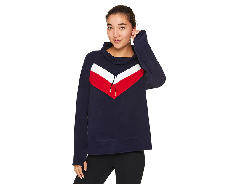 Tommy Hilfiger Sport Women's Varsity Colour Blocked Funnel Neck Popover Sweatshirt - Navy