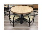 Petunia  Round Dining Table 120cm Elm Timber Wood Black Metal Leg - Natural