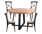 Petunia  5pc 120cm Round Dining Table Set 4 Cross Back Chair Elm Timber Wood